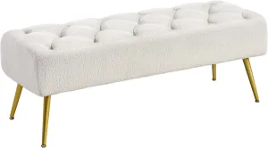 Yaheetech Modern Ottoman Bench Boucle Bench Upholstered Footrest for Living Room with Gold Metal Legs and Padded Seat Ivory