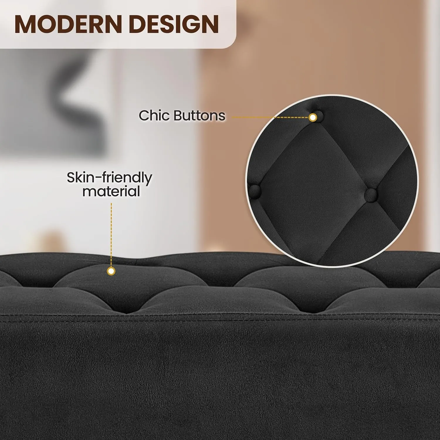 Yaheetech Modern Ottoman Bench Velvet Bench Upholstered Footrest with Gold Metal Legs and Padded Seat Black