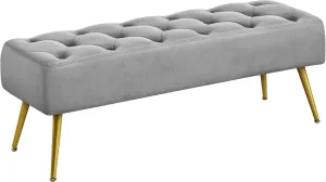 Yaheetech Modern Ottoman Bench Velvet Bench Upholstered Footrest with Gold Metal Legs and Padded Seat Gray