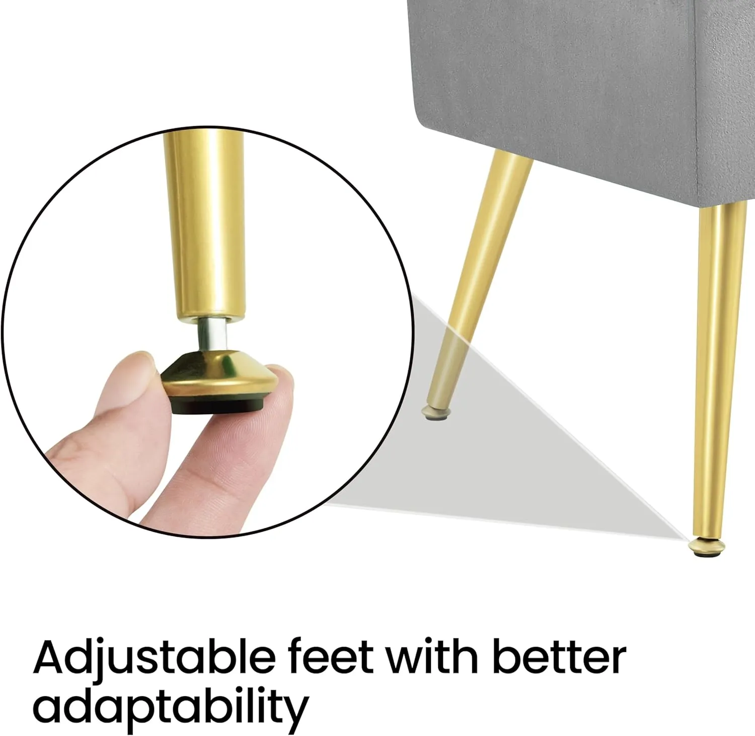 Yaheetech Modern Ottoman Bench Velvet Bench Upholstered Footrest with Gold Metal Legs and Padded Seat Gray