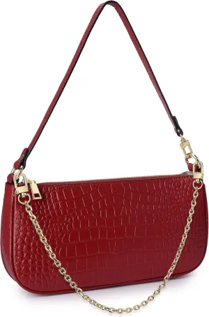 YALUXE Clutch Shoulder Tote Crocodile Genuine Leather Croc Retro Purse Handbag Zipper Closure for Women Classic
