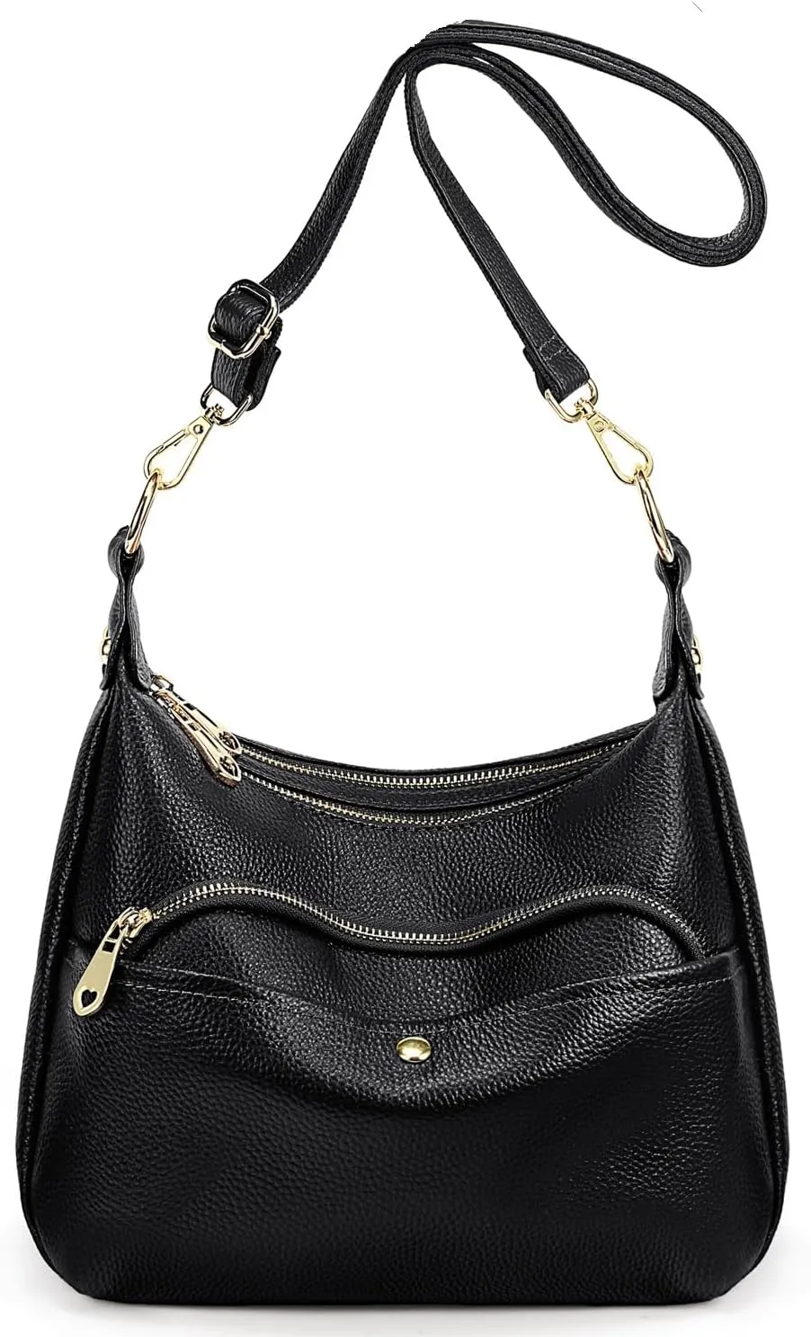 YALUXE Genuine Cowhide Leather Shoulder Bag Dual Zip Compartments Multi Pockets Fashion Handbags and Purses for Women