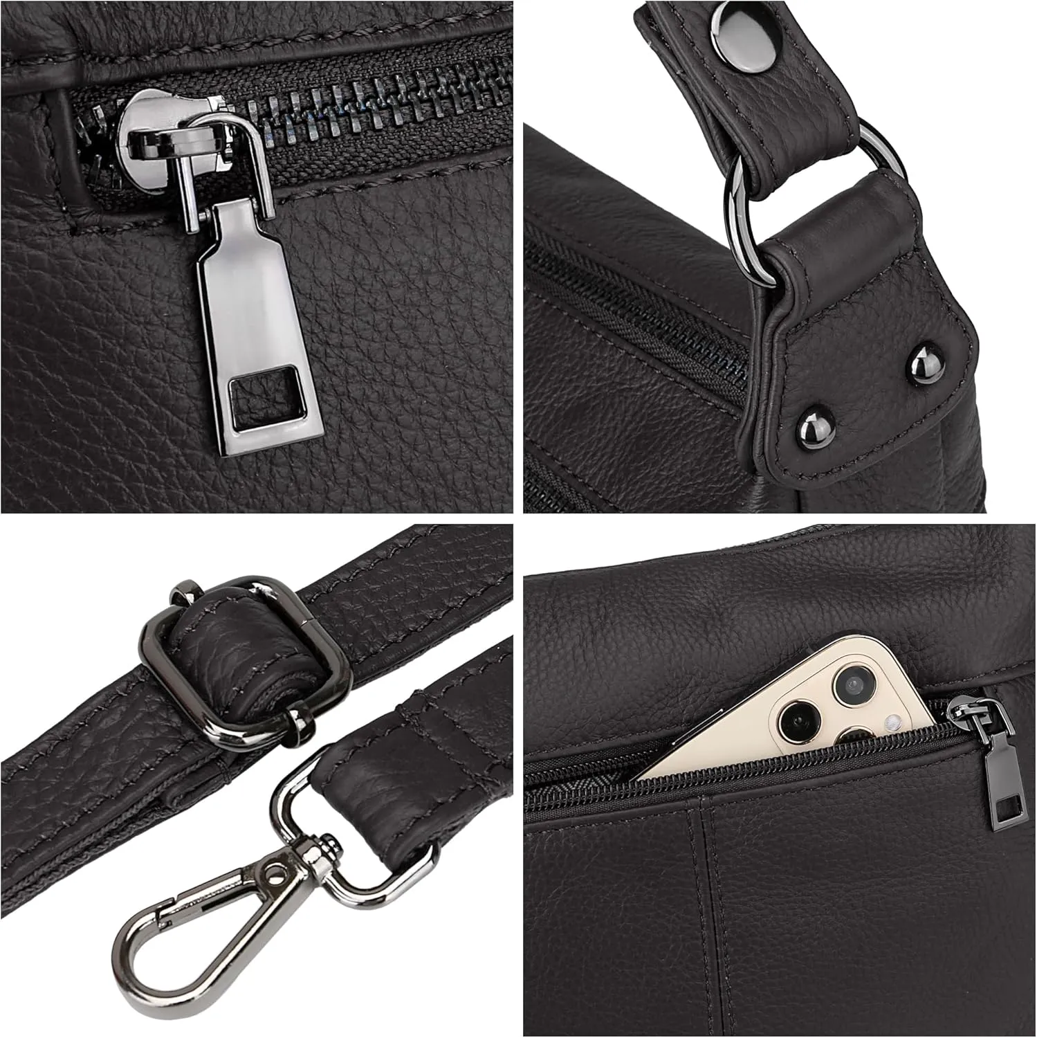 YALUXE Genuine Leather Shoulder Bag Medium Size Handbag Purse Multi Zip Pockets Crossbody Bags for Women