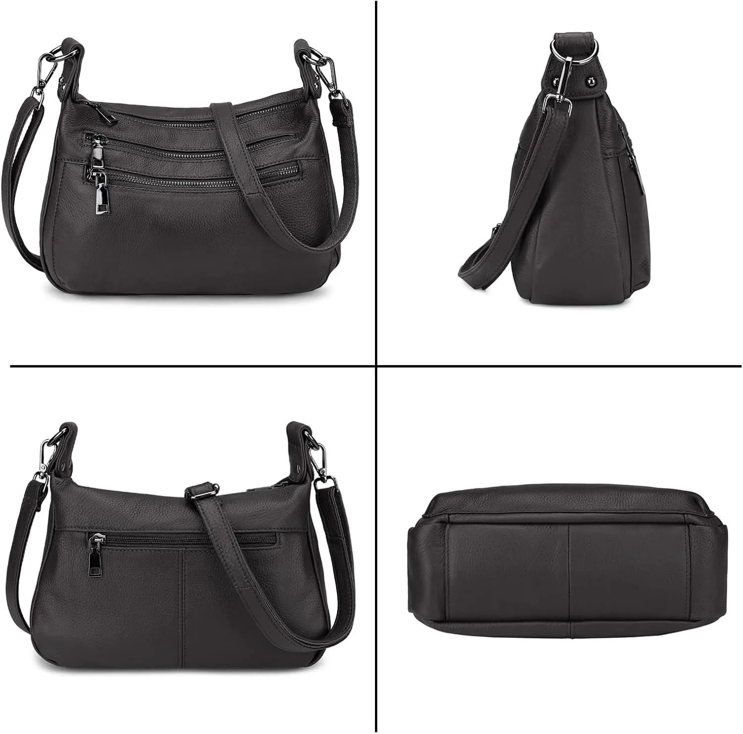 YALUXE Genuine Leather Shoulder Bag Medium Size Handbag Purse Multi Zip Pockets Crossbody Bags for Women