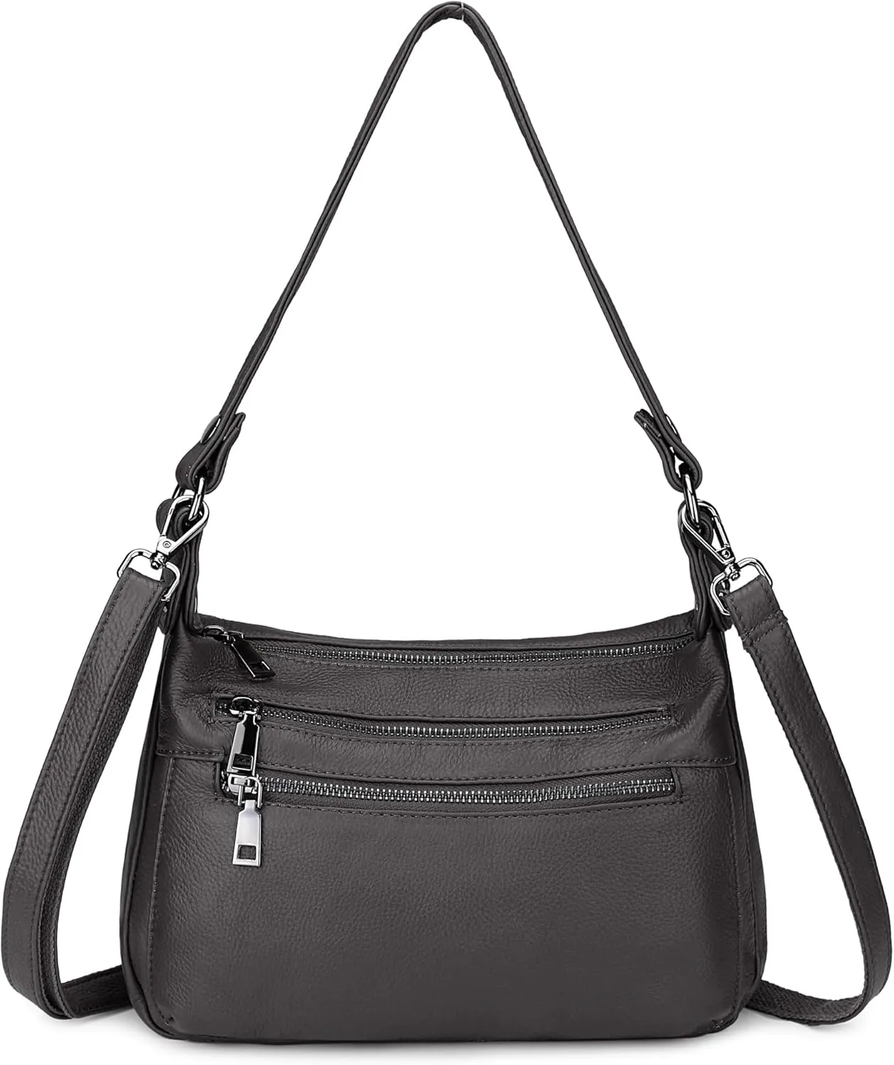 YALUXE Genuine Leather Shoulder Bag Medium Size Handbag Purse Multi Zip Pockets Crossbody Bags for Women