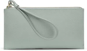YALUXE Women's Genuine Leather Wristlet Clutch Cell Phone Wallet Multi Card Organizer Zip Purse (2- Lake Blue)