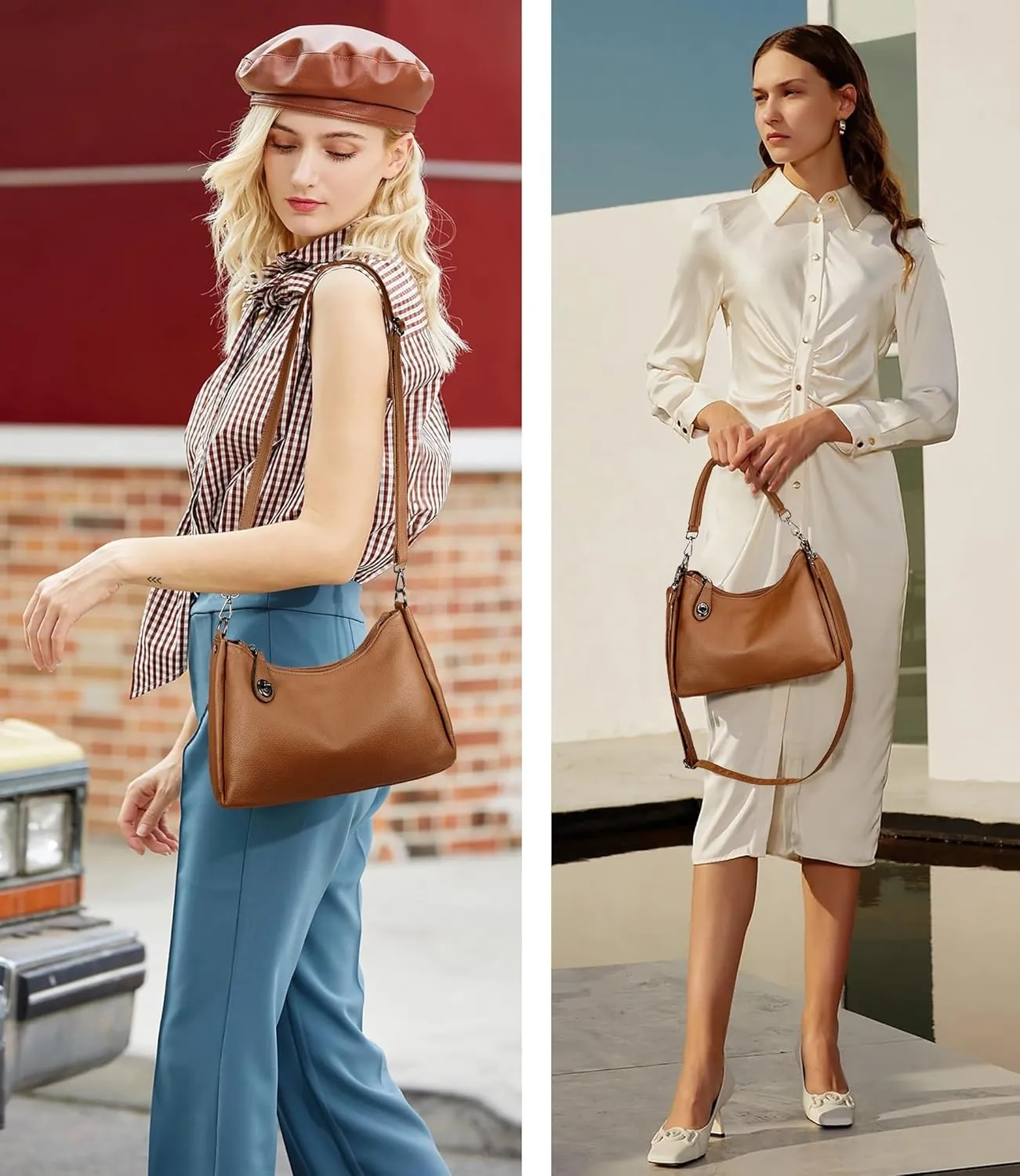 YALUXE Women’s Real Cowhide Leather Shoulder Bag Underarm Handbag Trendy Purse Anti-theft Pocket