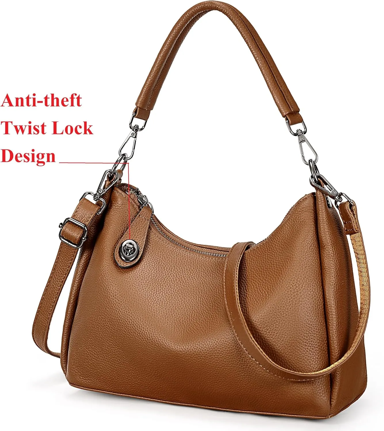 YALUXE Women’s Real Cowhide Leather Shoulder Bag Underarm Handbag Trendy Purse Anti-theft Pocket