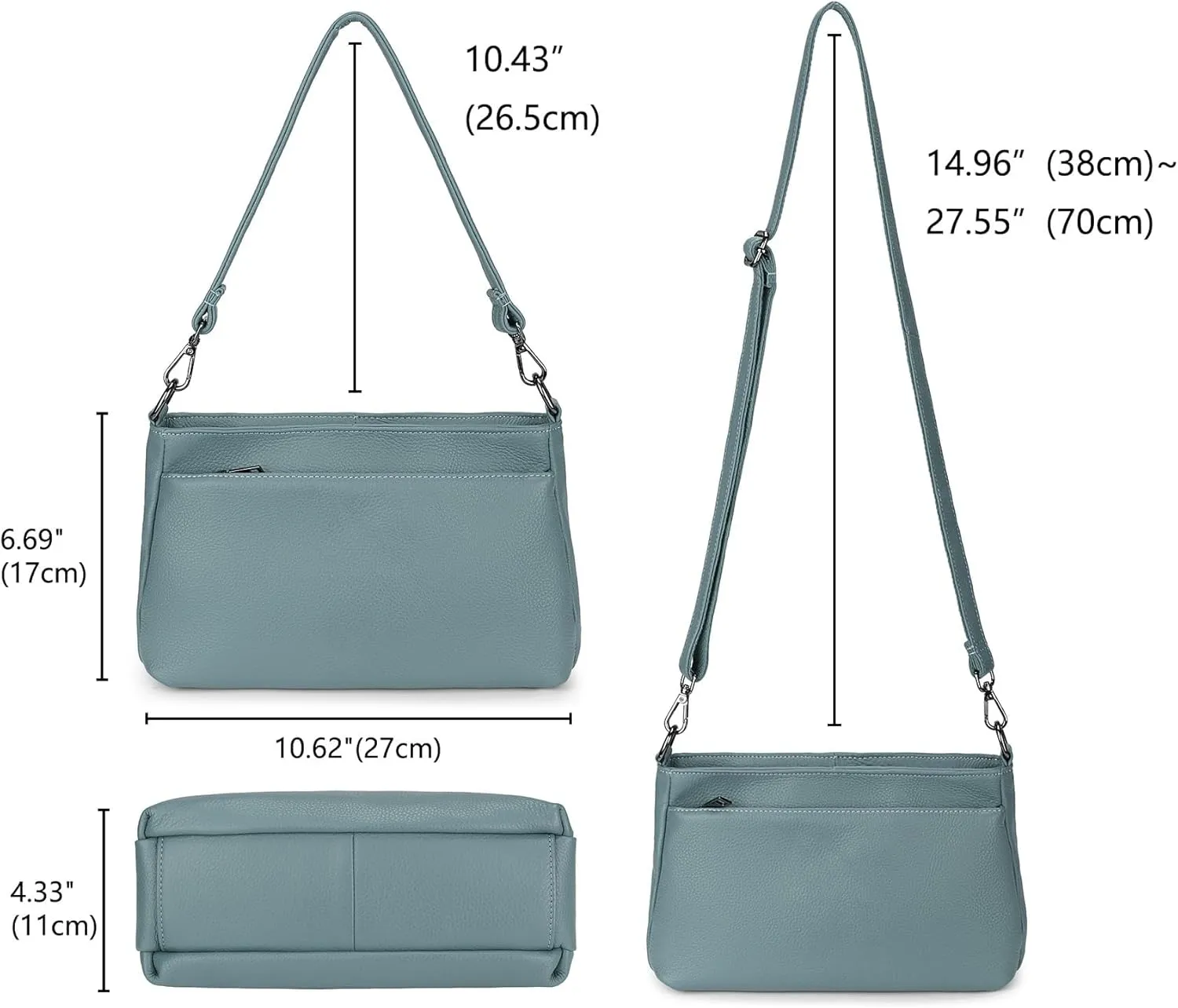 YALUXE Women's Real Leather Shoulder Bag Medium Size Handbag Purse with Multi Zip Pockets