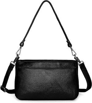 YALUXE Women's Real Leather Shoulder Bag Medium Size Handbag Purse with Multi Zip Pockets