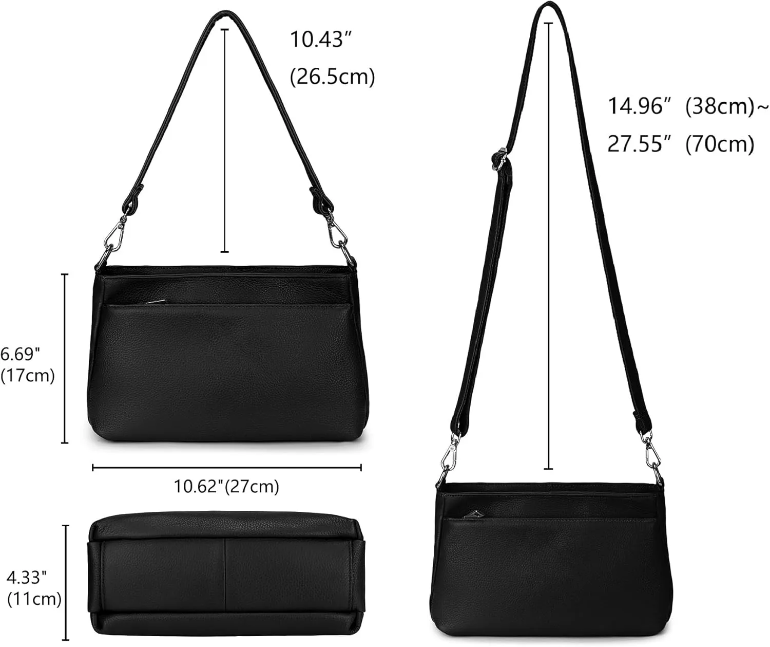 YALUXE Women's Real Leather Shoulder Bag Medium Size Handbag Purse with Multi Zip Pockets