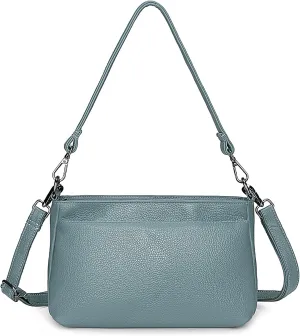 YALUXE Women's Real Leather Shoulder Bag Medium Size Handbag Purse with Multi Zip Pockets