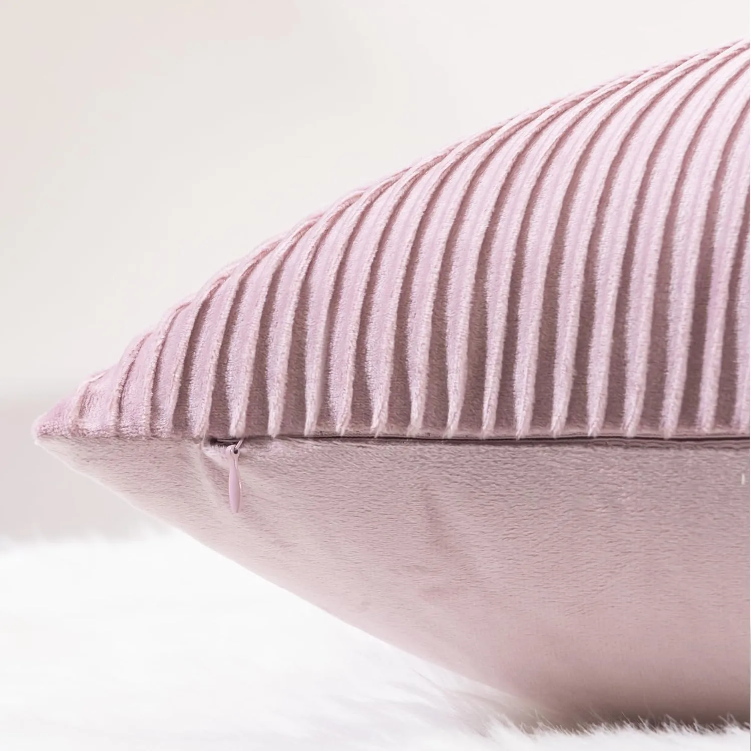 YCOLL Dusty Pink Pillow Covers 18x18 Set of 2 Velvet Striped Pattern - Soft Throw Pillows for Home Decor, Luxury Decorative Pillow Covers for Couch, Bed,Living Room