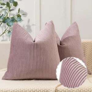 YCOLL Dusty Pink Pillow Covers 18x18 Set of 2 Velvet Striped Pattern - Soft Throw Pillows for Home Decor, Luxury Decorative Pillow Covers for Couch, Bed,Living Room