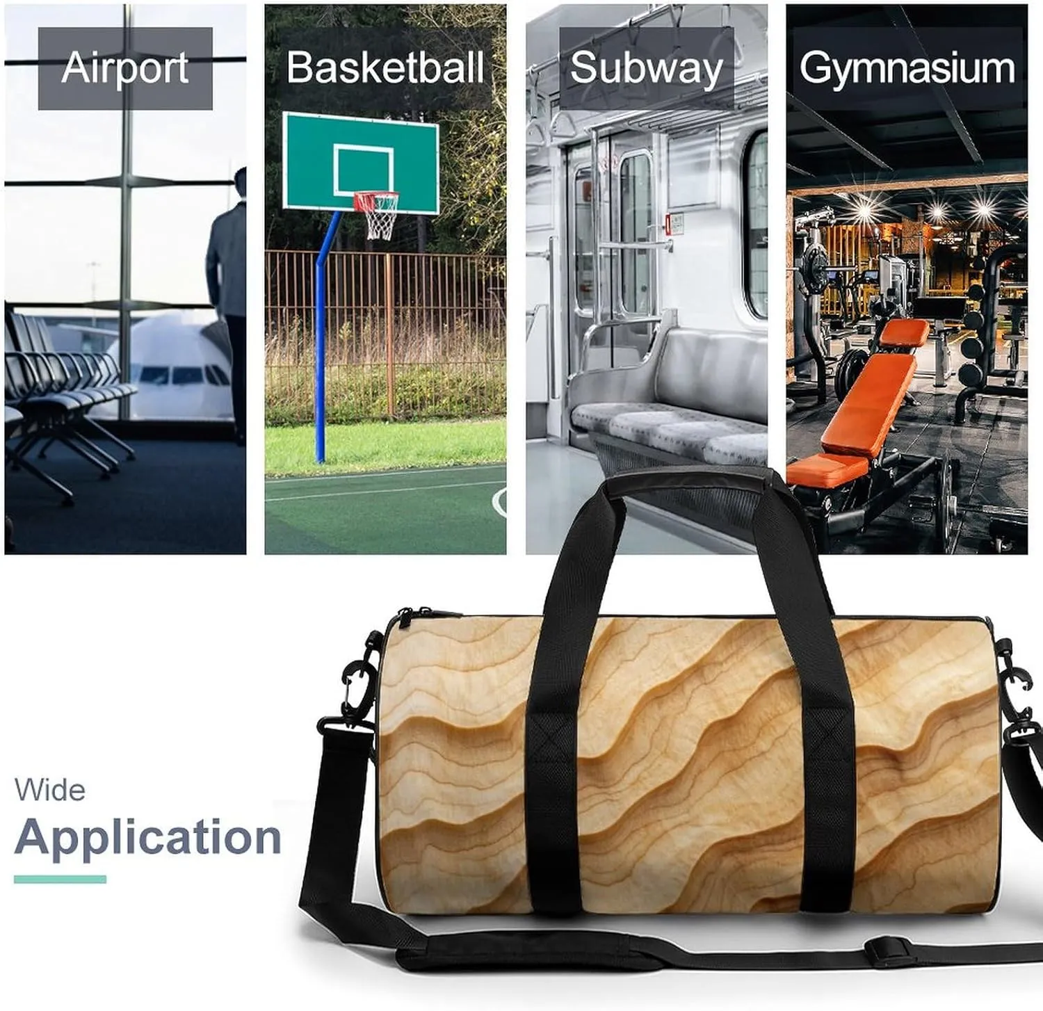 Yellow Birch Wood Grain Texture Travel Gym Bag for Women Men Cylindrical Duffle Bag Sport Workout Bag with Shoulder Strap