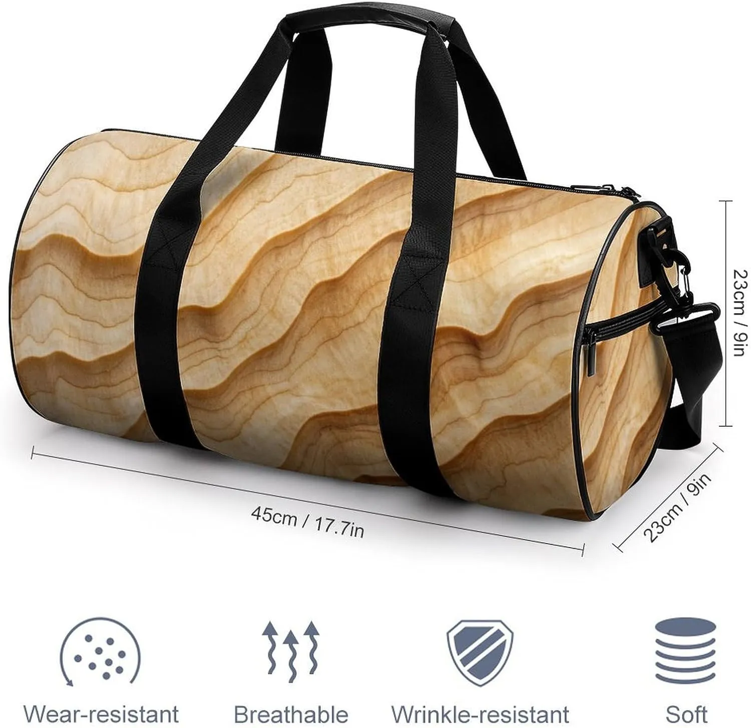 Yellow Birch Wood Grain Texture Travel Gym Bag for Women Men Cylindrical Duffle Bag Sport Workout Bag with Shoulder Strap