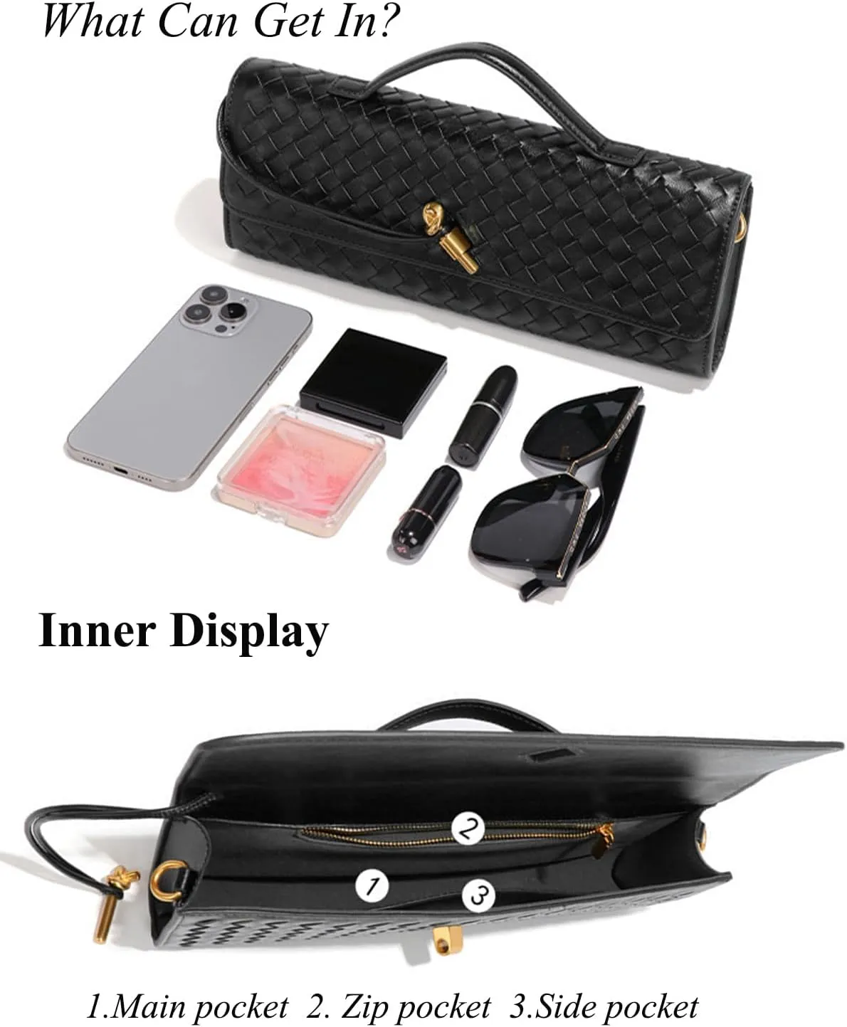 YXBQueen Woven Bag for Women Black Purse Shoulder Bag Vegan Leather Handbags Clutch Purses for Women