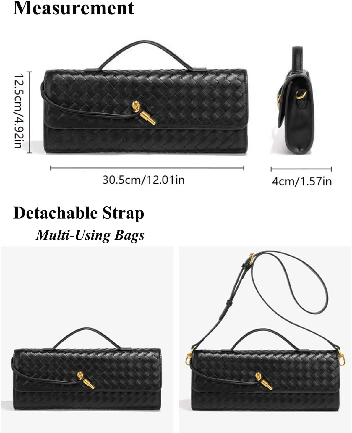 YXBQueen Woven Bag for Women Black Purse Shoulder Bag Vegan Leather Handbags Clutch Purses for Women