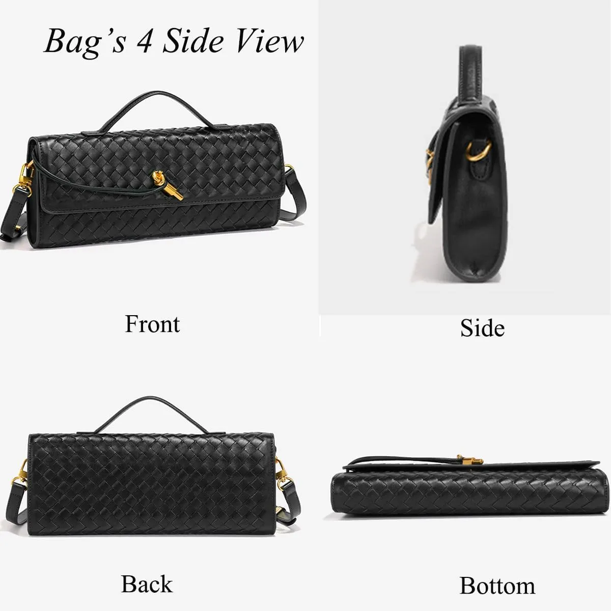YXBQueen Woven Bag for Women Black Purse Shoulder Bag Vegan Leather Handbags Clutch Purses for Women