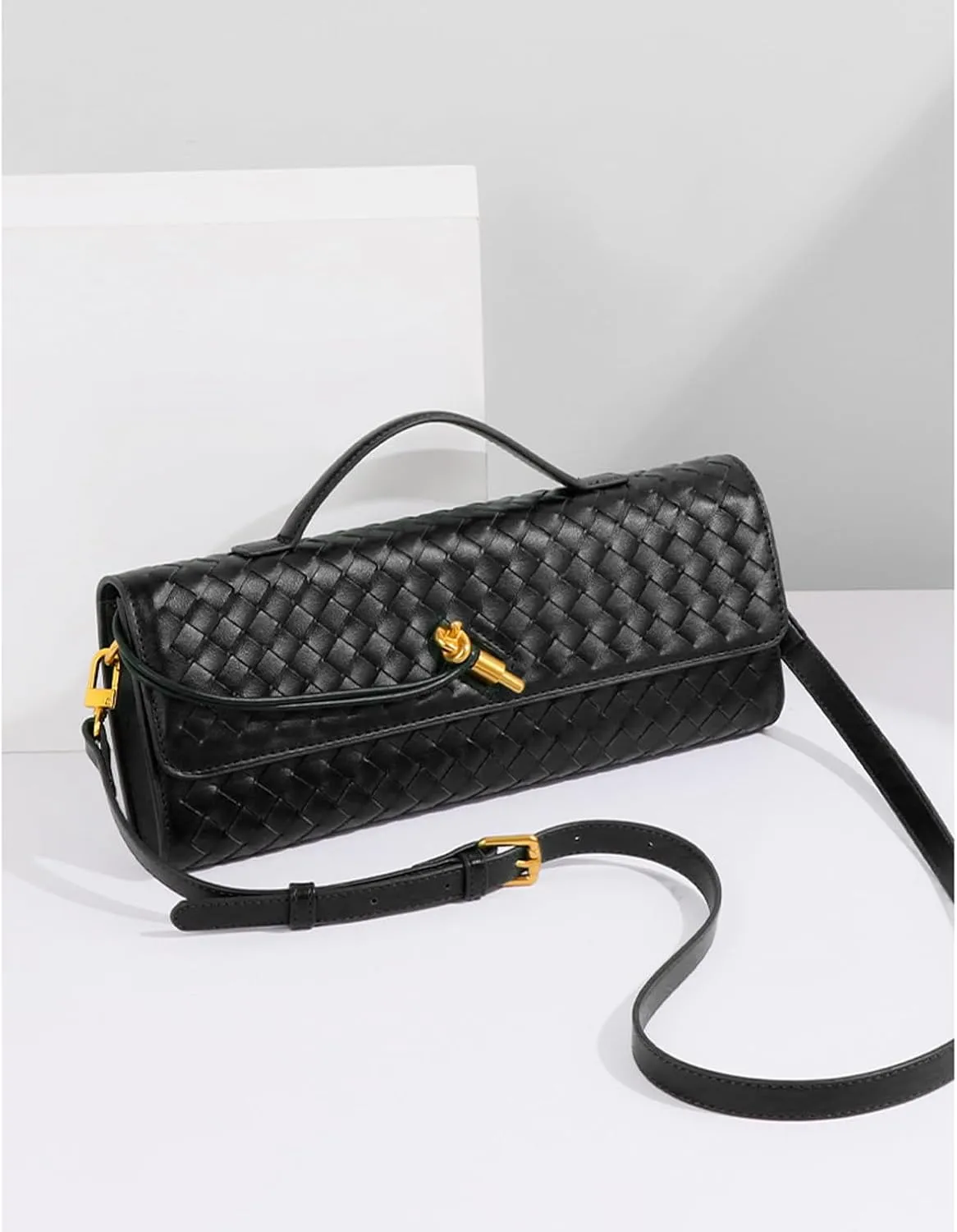 YXBQueen Woven Bag for Women Black Purse Shoulder Bag Vegan Leather Handbags Clutch Purses for Women