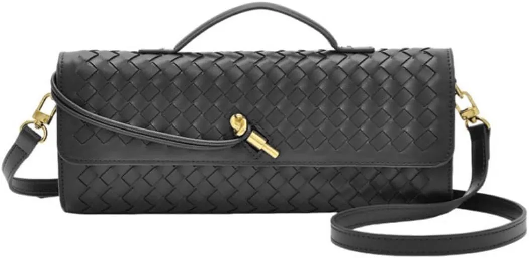 YXBQueen Woven Bag for Women Black Purse Shoulder Bag Vegan Leather Handbags Clutch Purses for Women