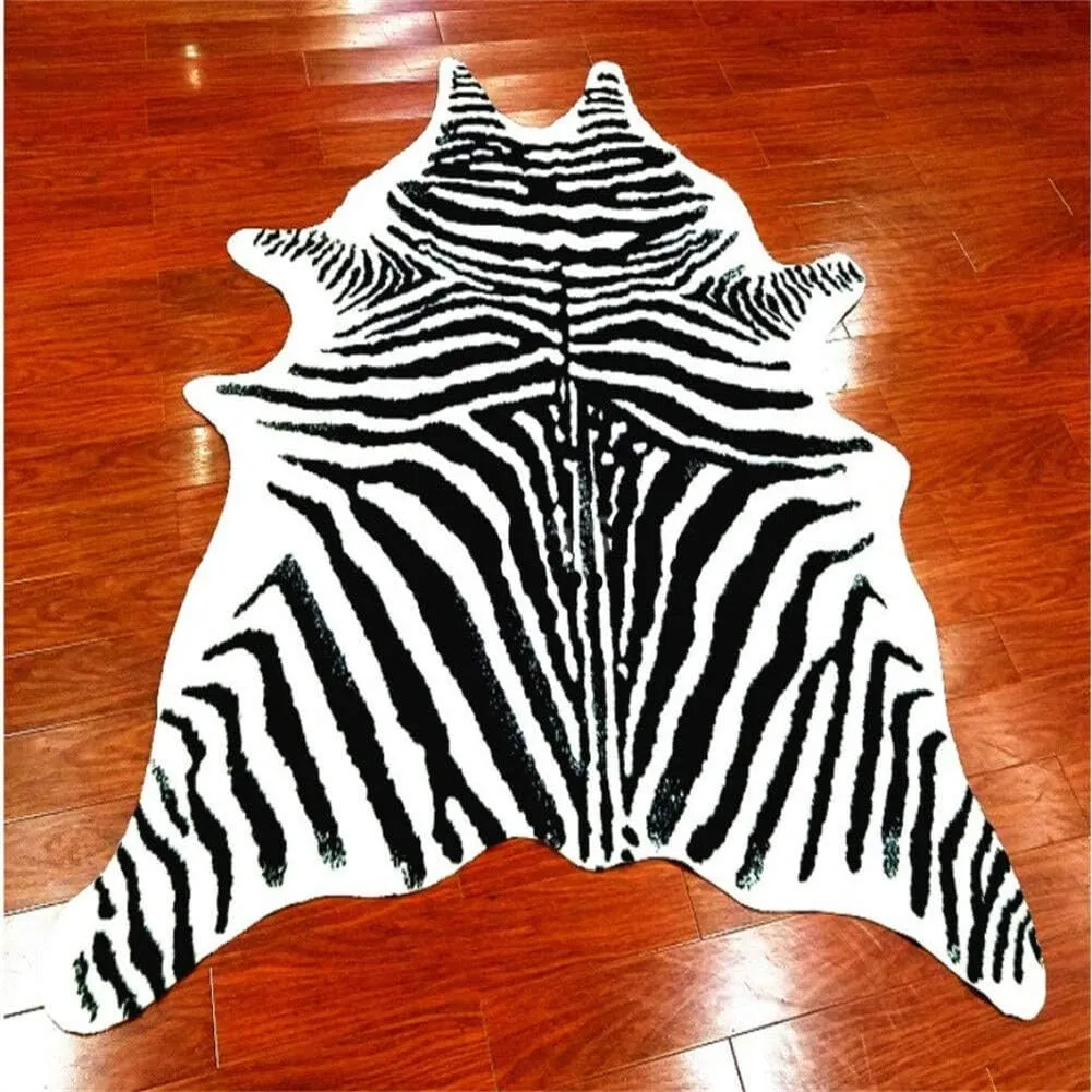 Zebra Print Rug Faux Animal Cowhide Skin Area Rug Leather Carpet Mat Large Size for Home Office Livingroom 7.9'x5.6'
