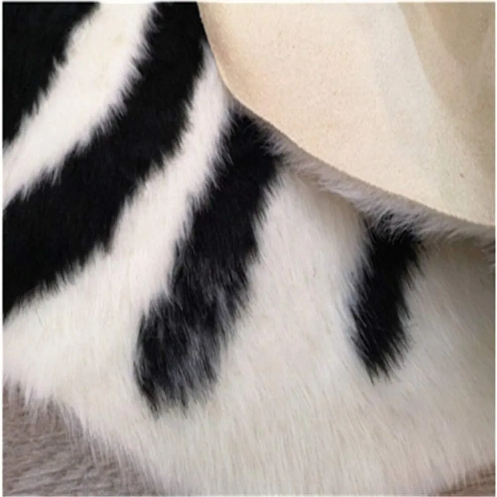 Zebra Print Rug Faux Animal Cowhide Skin Area Rug Leather Carpet Mat Large Size for Home Office Livingroom 7.9'x5.6'