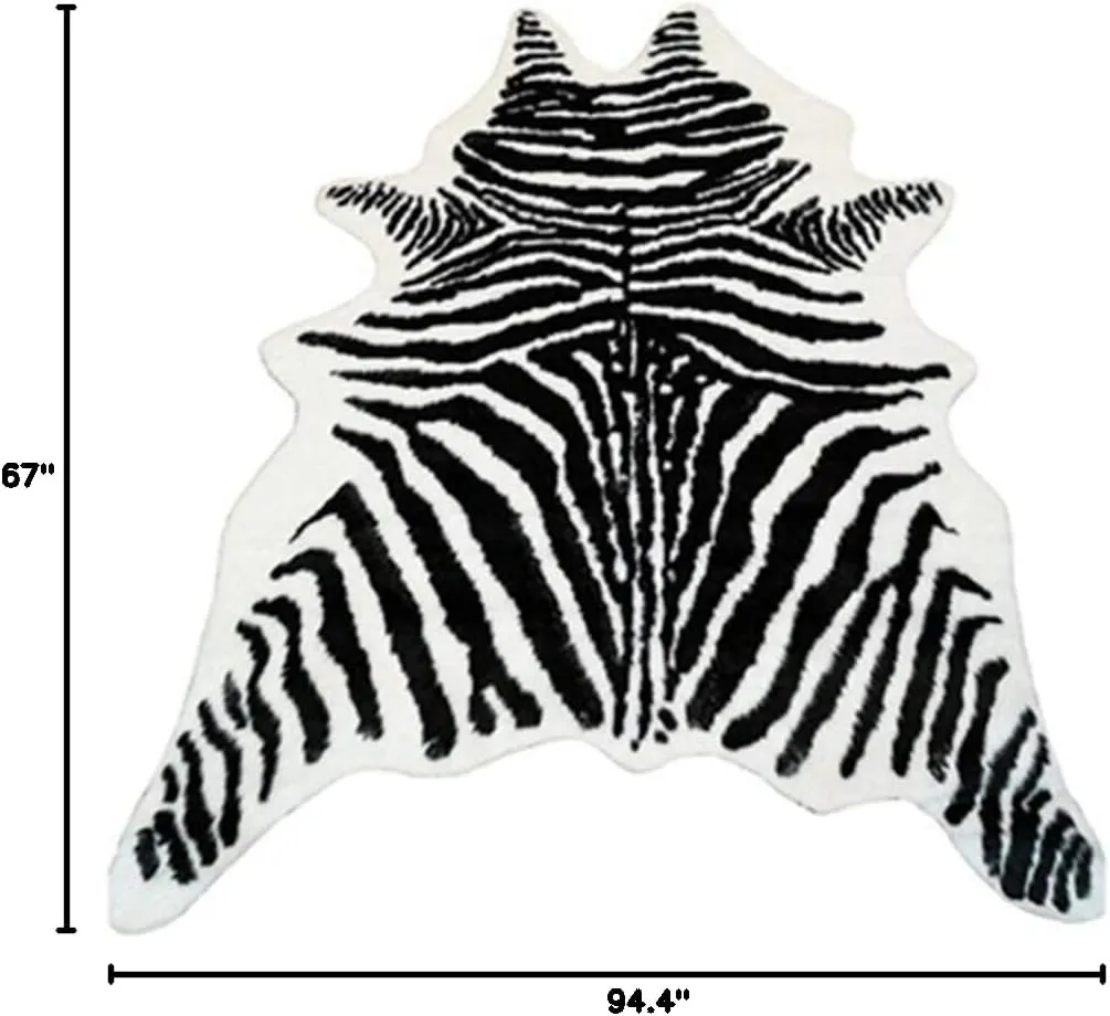 Zebra Print Rug Faux Animal Cowhide Skin Area Rug Leather Carpet Mat Large Size for Home Office Livingroom 7.9'x5.6'