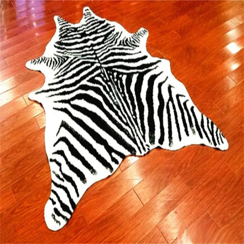 Zebra Print Rug Faux Animal Cowhide Skin Area Rug Leather Carpet Mat Large Size for Home Office Livingroom 7.9'x5.6'