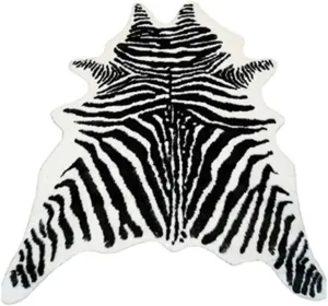 Zebra Print Rug Faux Animal Cowhide Skin Area Rug Leather Carpet Mat Large Size for Home Office Livingroom 7.9'x5.6'