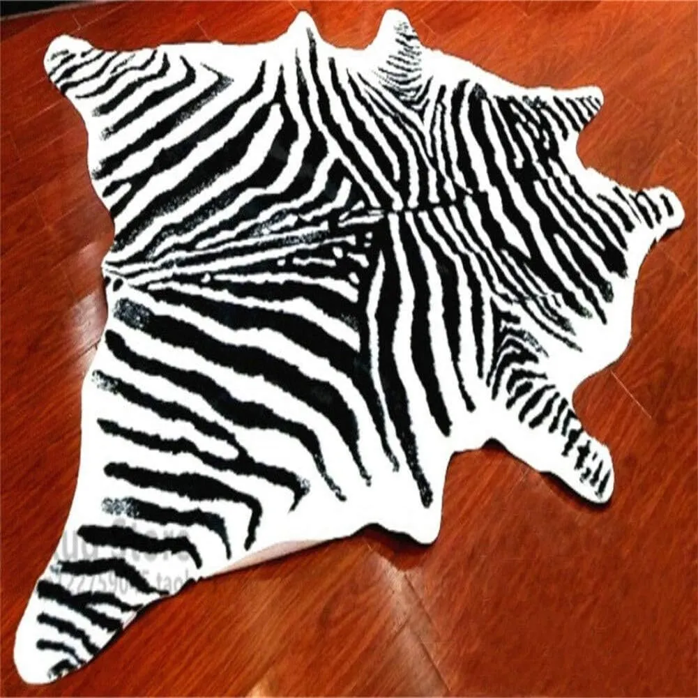 Zebra Print Rug Faux Animal Cowhide Skin Area Rug Leather Carpet Mat Large Size for Home Office Livingroom 7.9'x5.6'