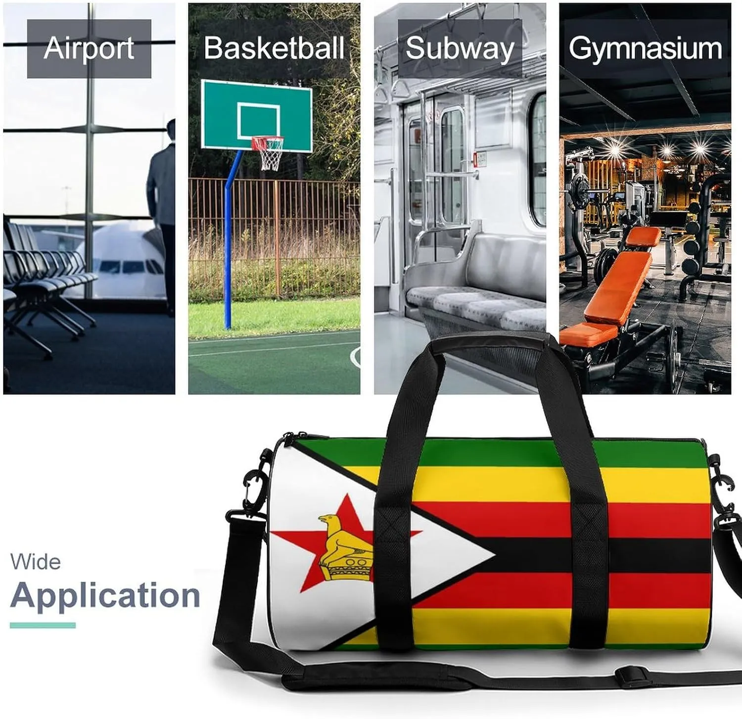 Zimbabwe Flag Sports Duffel Bag for Men Women Gym Bag with Wet Pocket Weekender