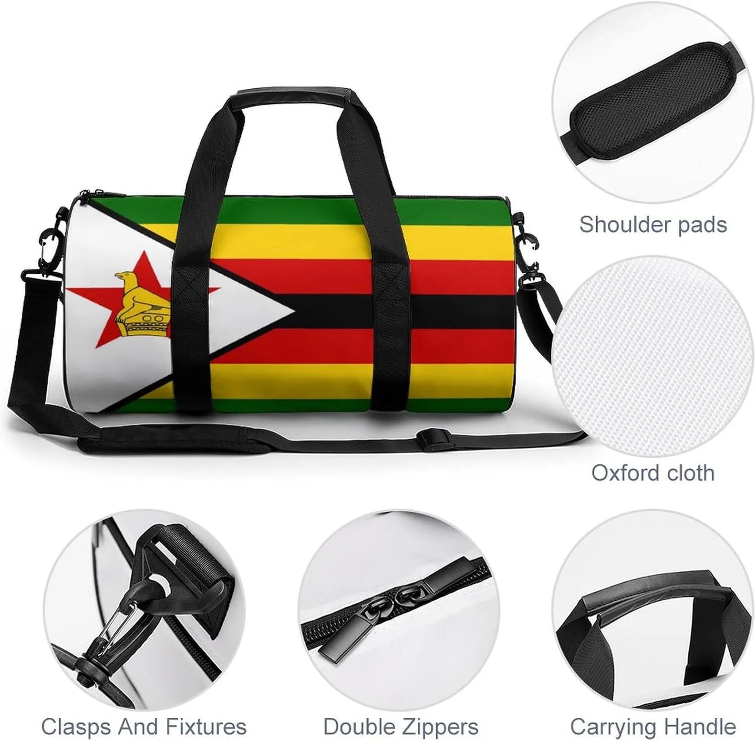 Zimbabwe Flag Sports Duffel Bag for Men Women Gym Bag with Wet Pocket Weekender