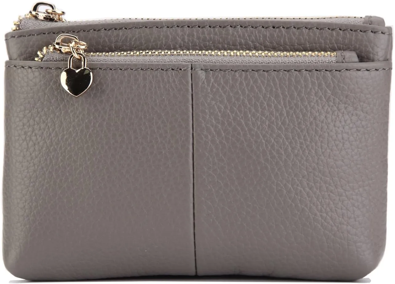 ZOOEASS Women Genuine Leather Zip Mini Coin Purse With Key Ring Triple Zipper Card Holder Wallet