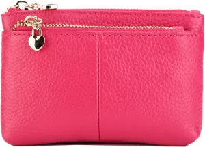 ZOOEASS Women Genuine Leather Zip Mini Coin Purse With Key Ring Triple Zipper Card Holder Wallet