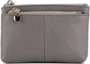 ZOOEASS Women Genuine Leather Zip Mini Coin Purse With Key Ring Triple Zipper Card Holder Wallet