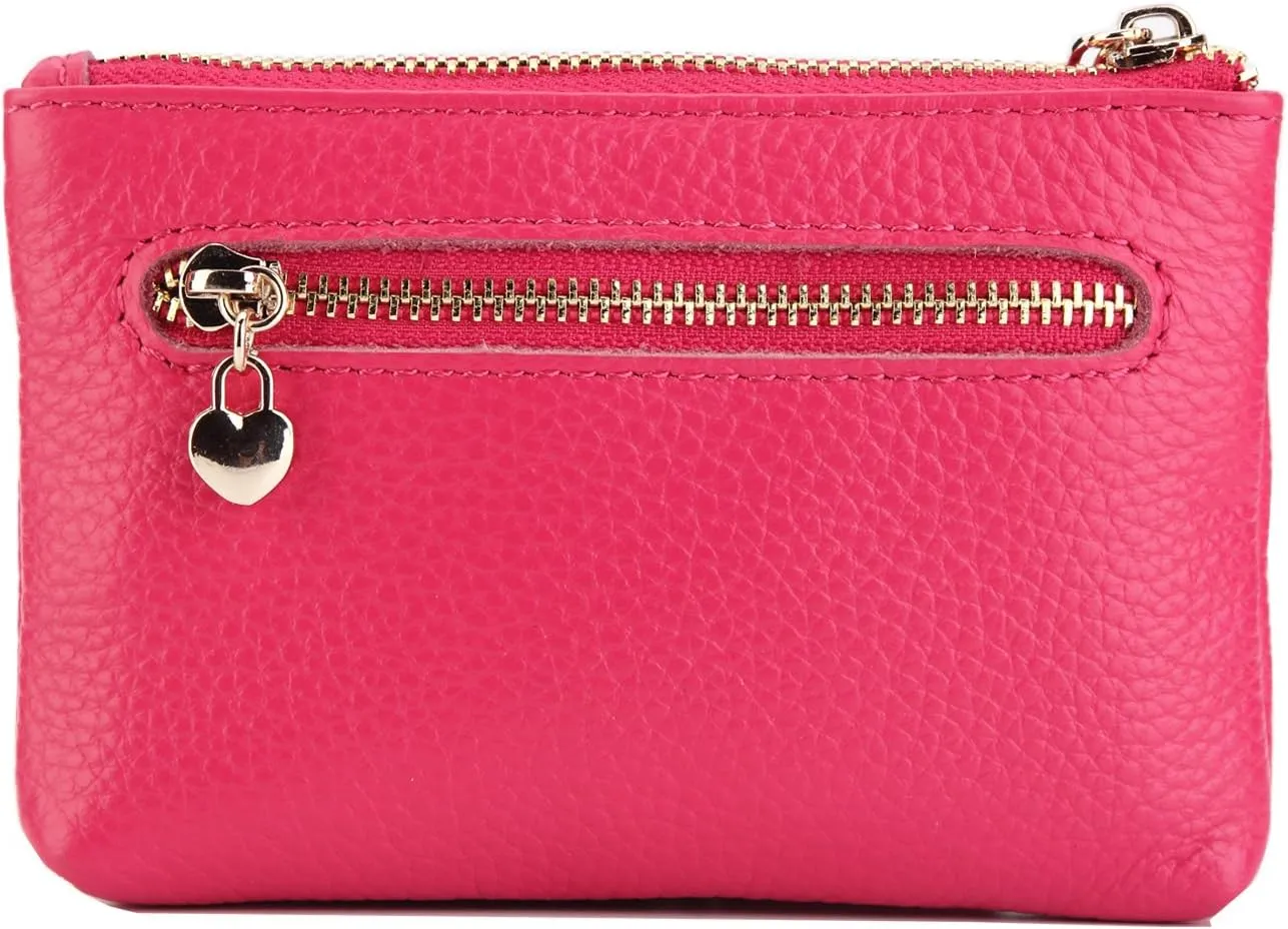 ZOOEASS Women Genuine Leather Zip Mini Coin Purse With Key Ring Triple Zipper Card Holder Wallet