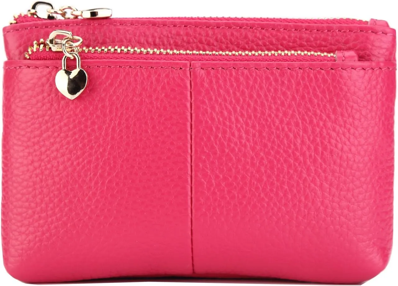 ZOOEASS Women Genuine Leather Zip Mini Coin Purse With Key Ring Triple Zipper Card Holder Wallet