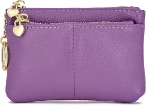 ZOOEASS Women Genuine Leather Zip Mini Coin Purse With Key Ring Triple Zipper Card Holder Wallet
