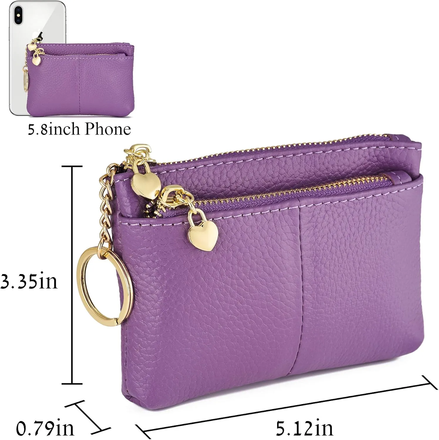 ZOOEASS Women Genuine Leather Zip Mini Coin Purse With Key Ring Triple Zipper Card Holder Wallet
