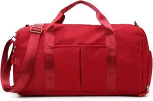ZUEVI Sports Gym Duffel Bag for Men or Women Waterproof Weekender Travel Bag with Shoes Compartment Dry and Wet Separation for Training Swim Yoga(RED)