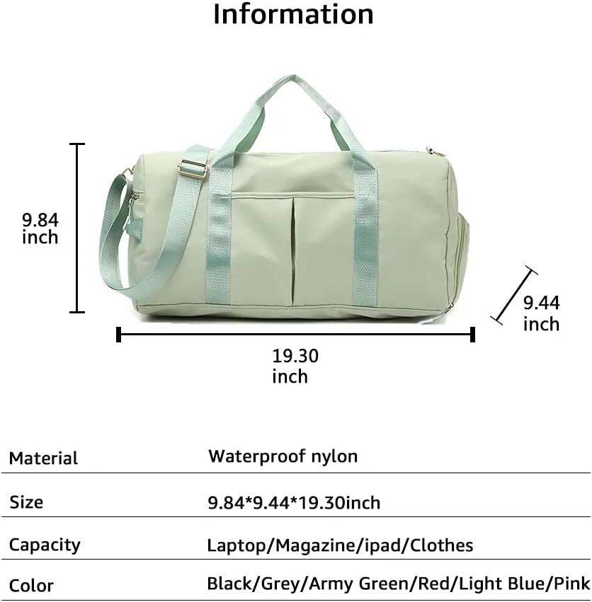 ZUEVI Sports Gym Duffel Bag for Women Waterproof Weekender Travel Bag with Shoes Compartment Dry and Wet Separation for Training Swim Yoga(Green)